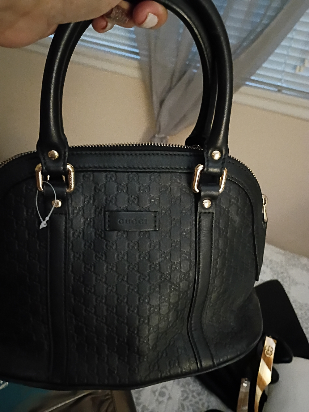 Gucci Black Embossed Leather Satchel with Gold Hardware